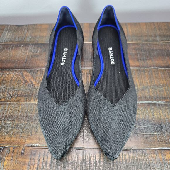 NEW Rothys The Point II Womens 8.5 Flats Slip On Ballet Shoes Black Blue - Picture 2 of 11